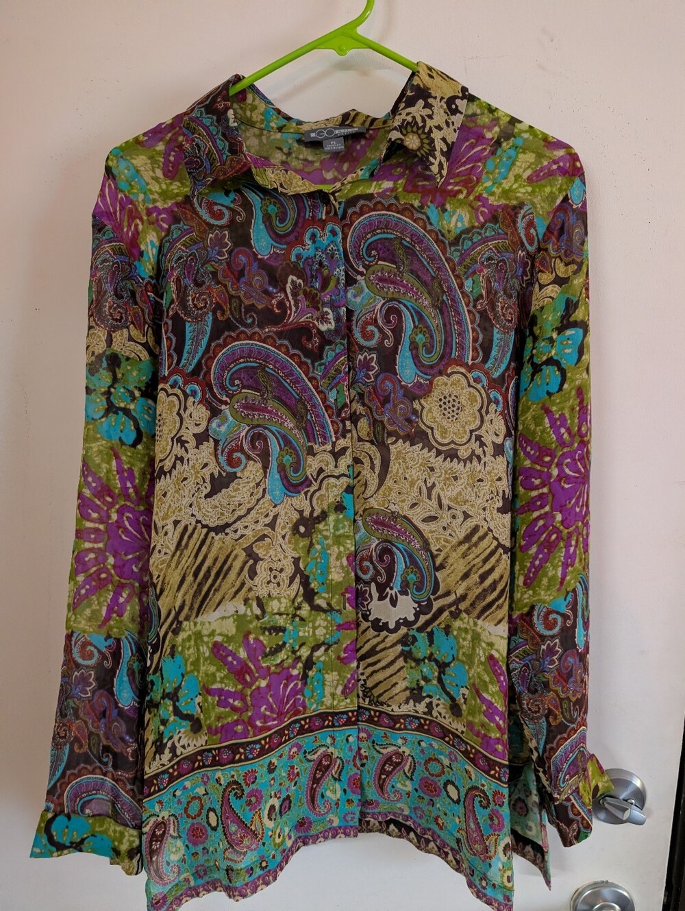 100% Silk Colorful Paisley Button-Up Blouse Vintage